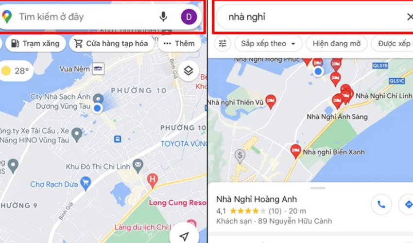 Tìm nhà nghỉ 24/24 bằng google maps
